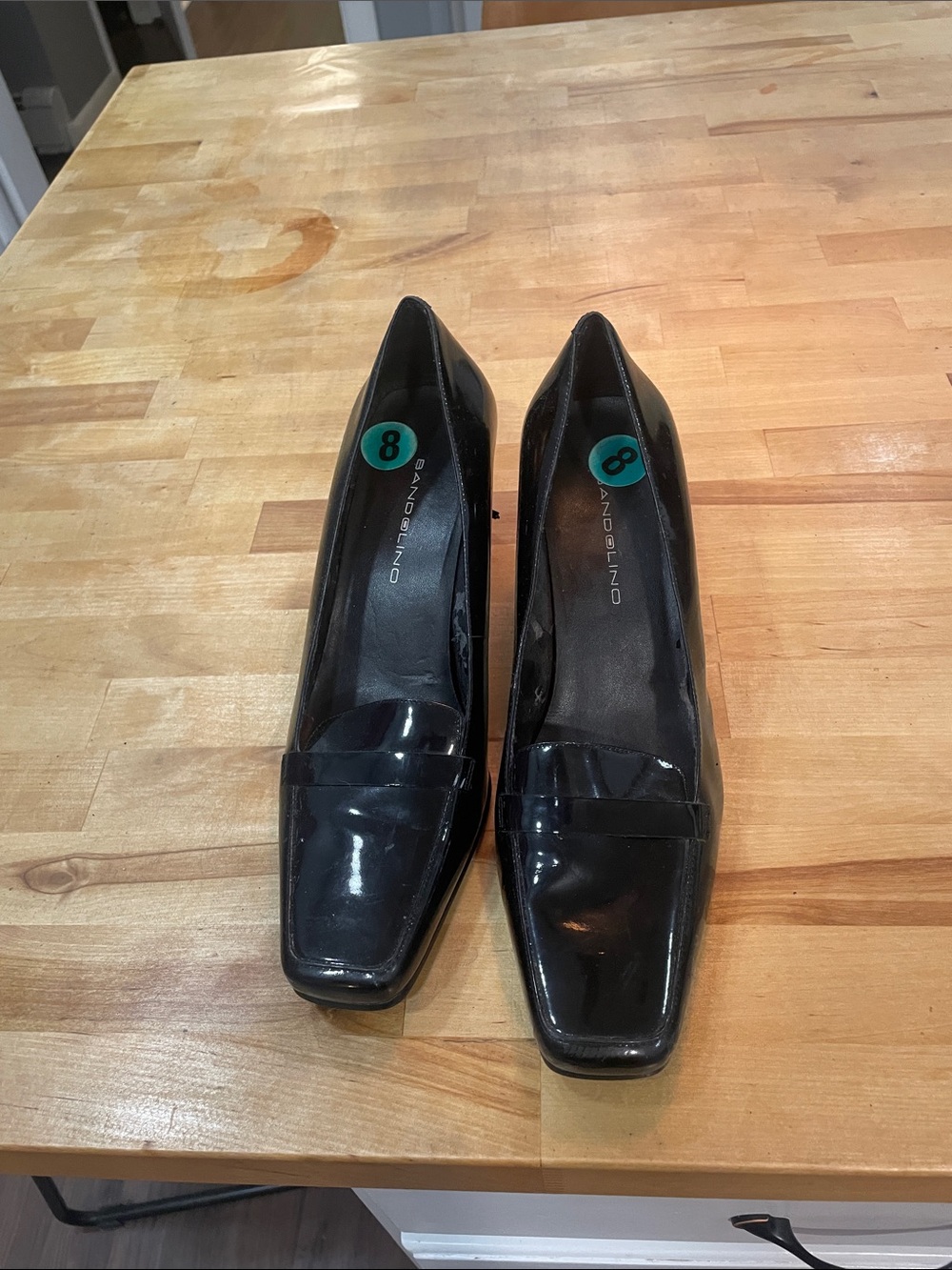 Bandolino Black Patent Square-Toe Low Block Heel Pumps